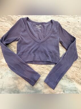 Garage Ribbed Long Sleeve Crop Top Medium Purple Stretch Fitted Y2K
